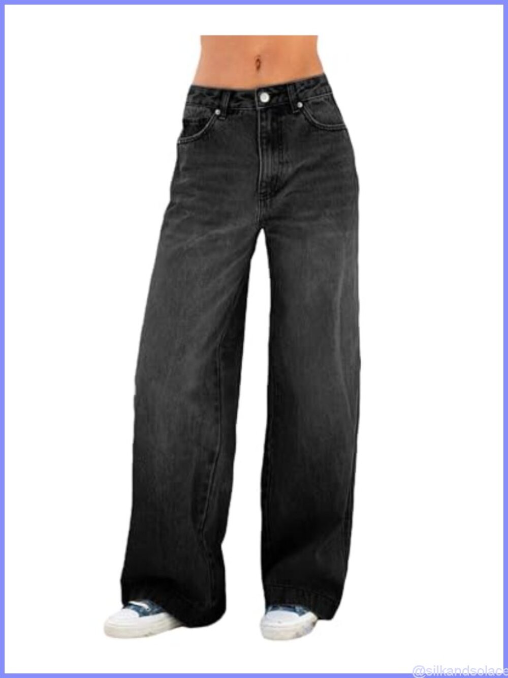Womens Low Rise Wide Leg Baggy Denim Jeans Stretchy Straight Leg Pants
